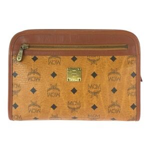 MCM Vintage Visetos Brown Camel Cognac Leather Second Bag Clutch for Men
